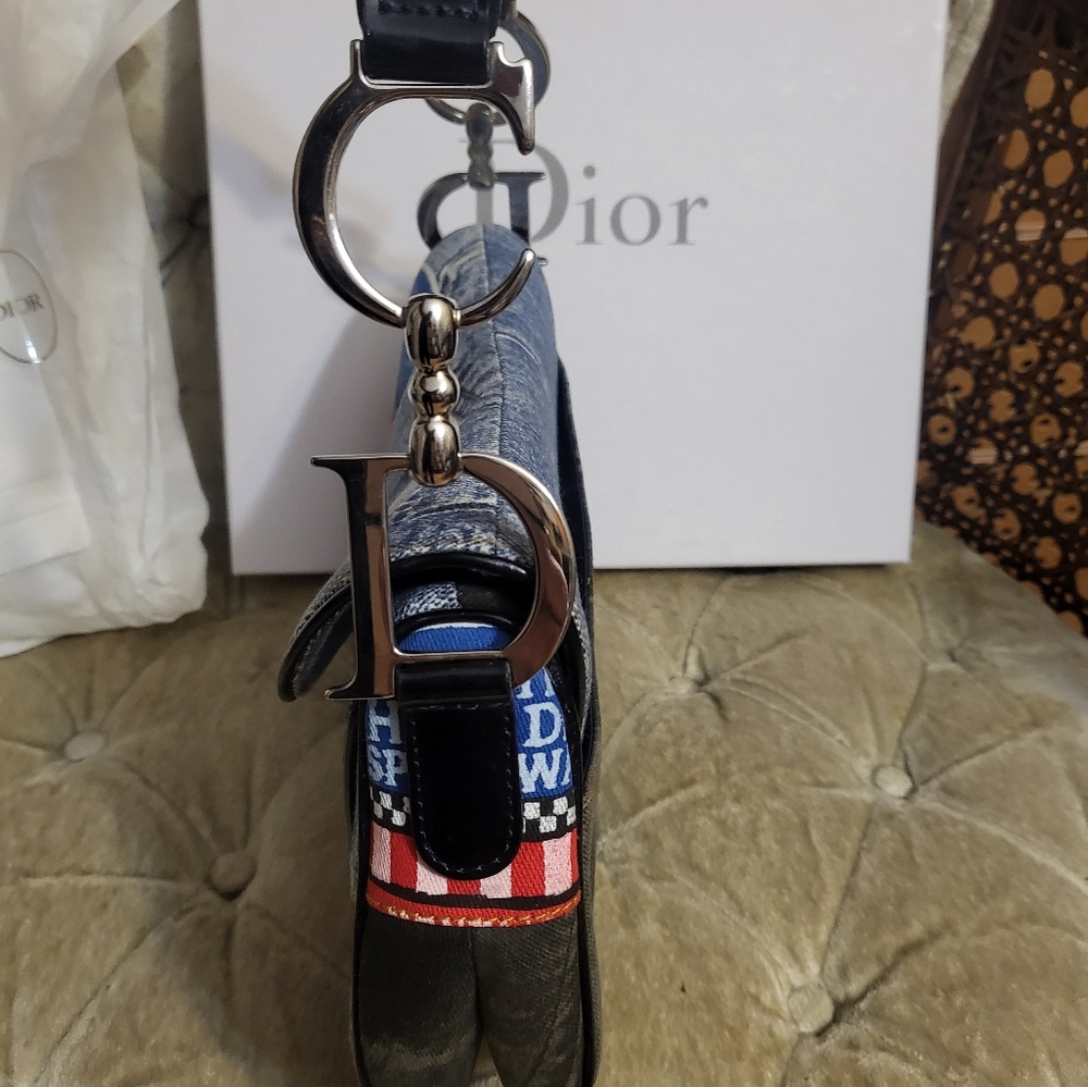Authentic Christian Dior Patchwork Speedway denim double saddle bag - Picture 11 of 11